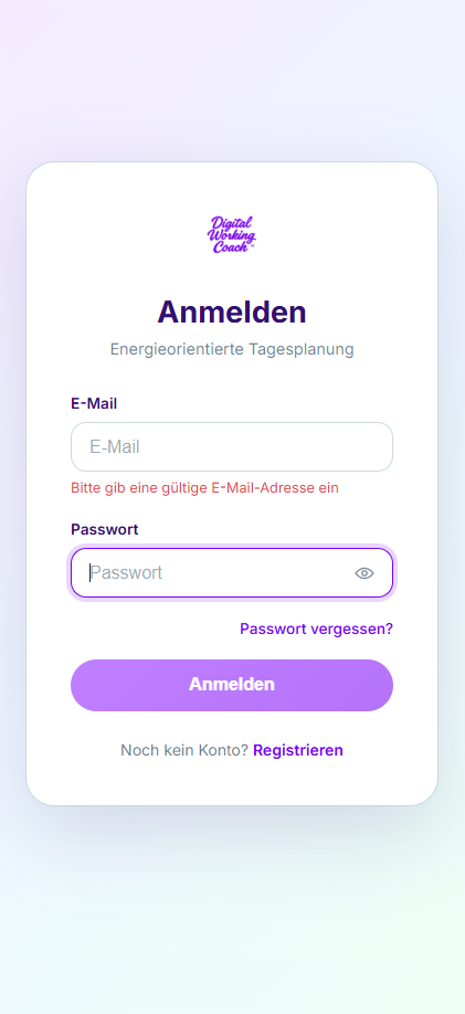 Anmeldung beim Digital Working Coach