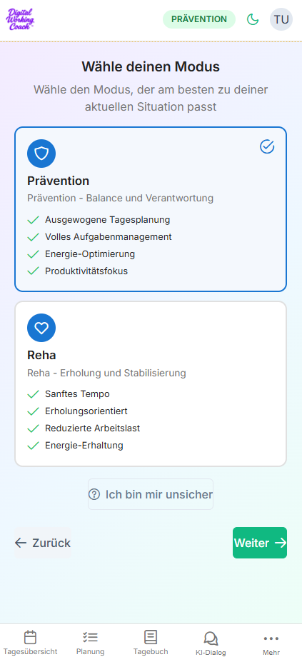 Auswahl des passenden Modus
