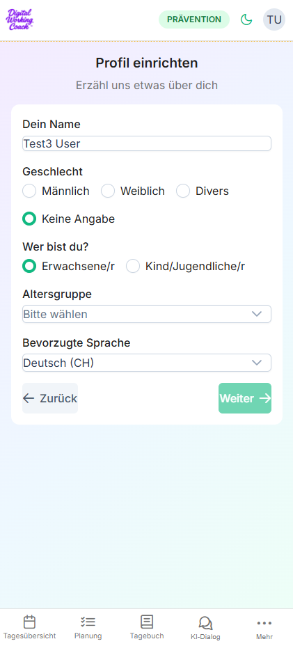 Einrichtung des persönlichen Profils