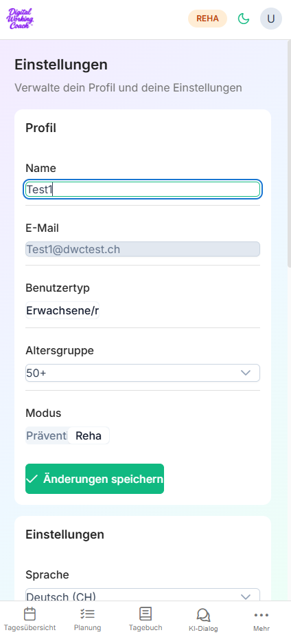 Einstellungen im Digital Working Coach jederzeit anpassen