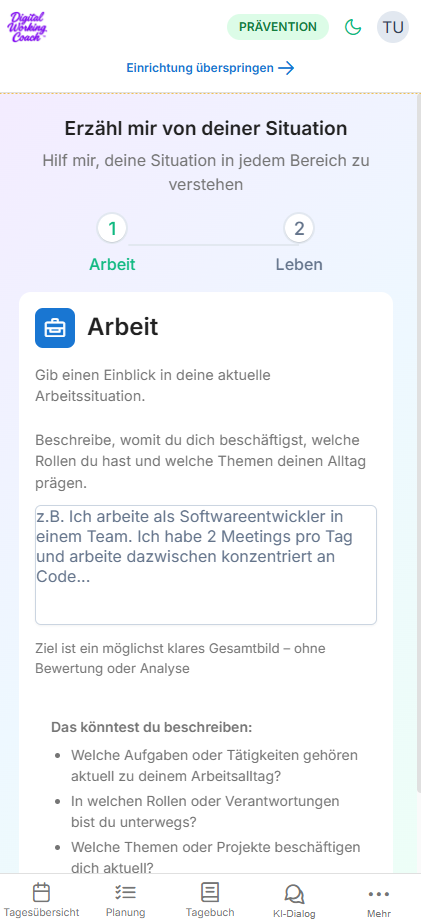 Beschreibung der persönlichen Situation