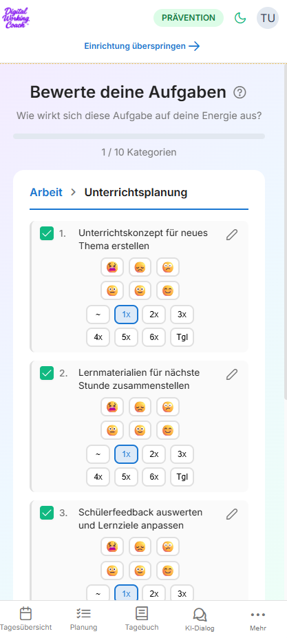Bewertung persönlicher Aufgaben