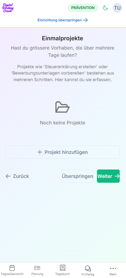 Erfassung persönlicher Projekte