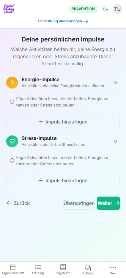 Übersicht persönlicher Impulse