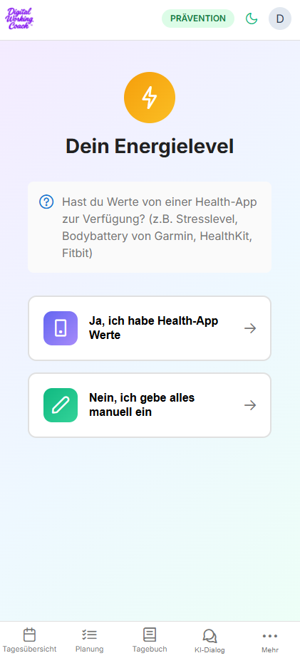 Aktuelle Energie und Stresslevel erfassen