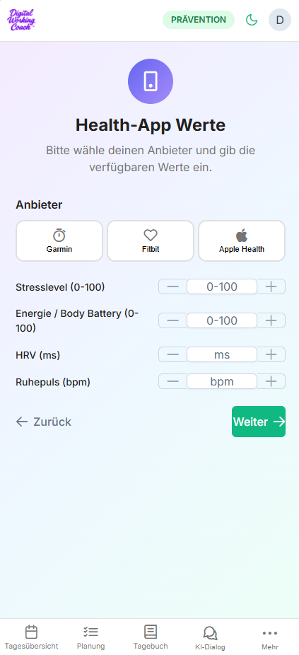 Energiedaten aus einer Health-App übernehmen