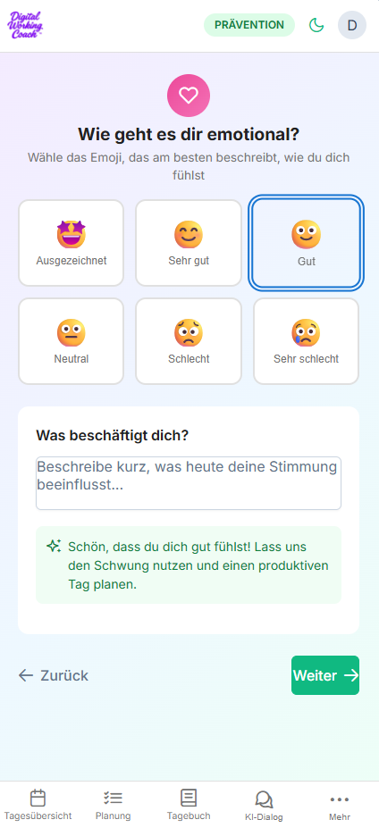 Gedanken im Tages-Check-In festhalten