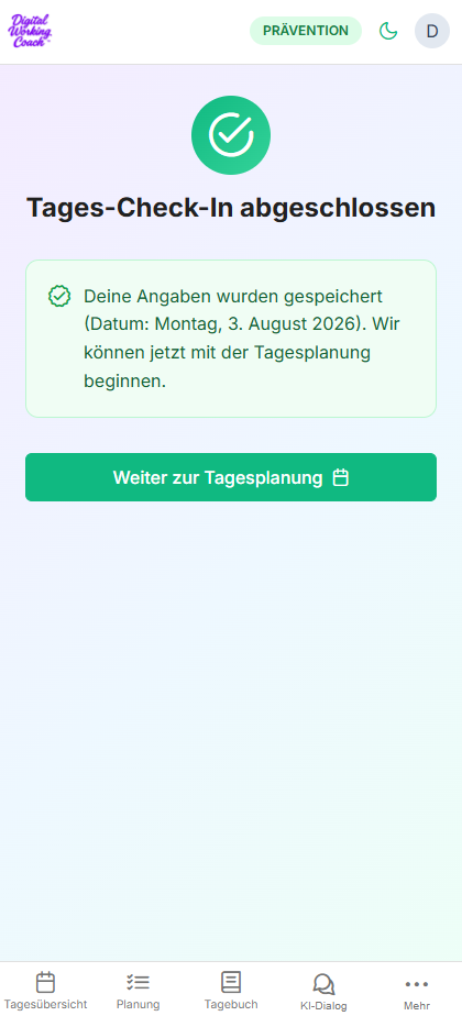 Abgeschlossener Tages-Check-In