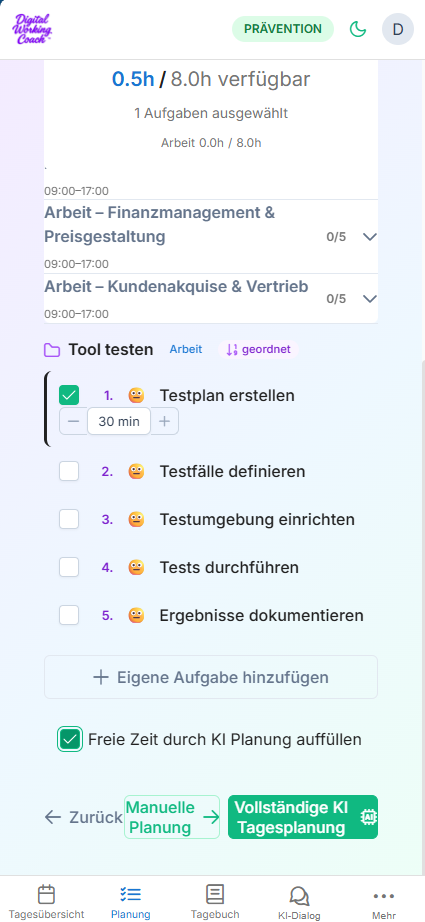 Bestehende oder neue Aufgaben auswählen