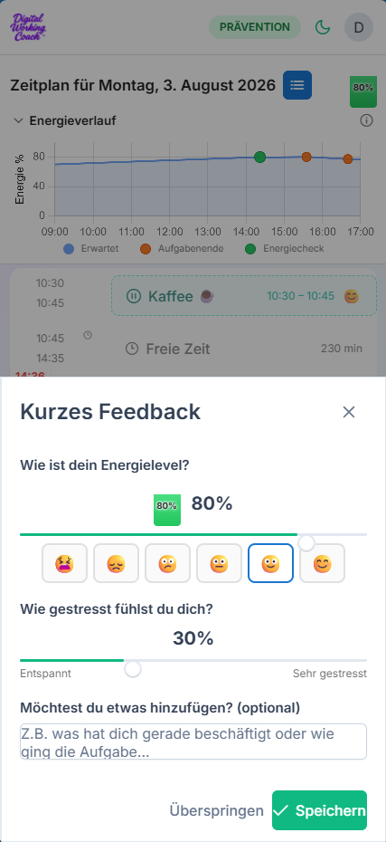 Energy Check im laufenden Tagesplan durchführen