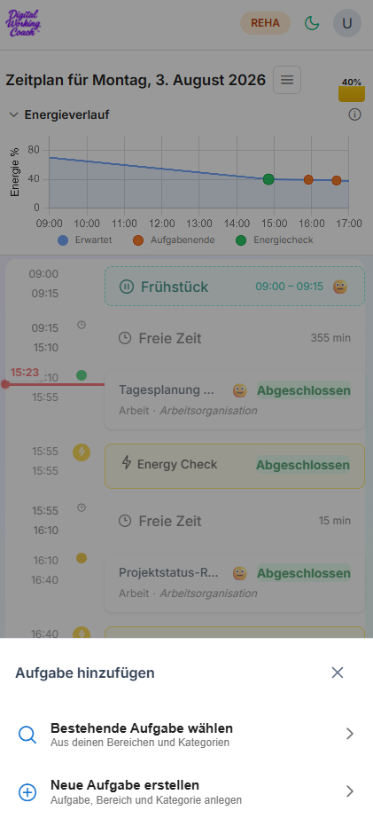 Aufgaben spontan zum Tagesplan ergänzen