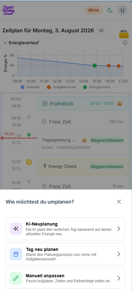 Art der Umplanung auswählen