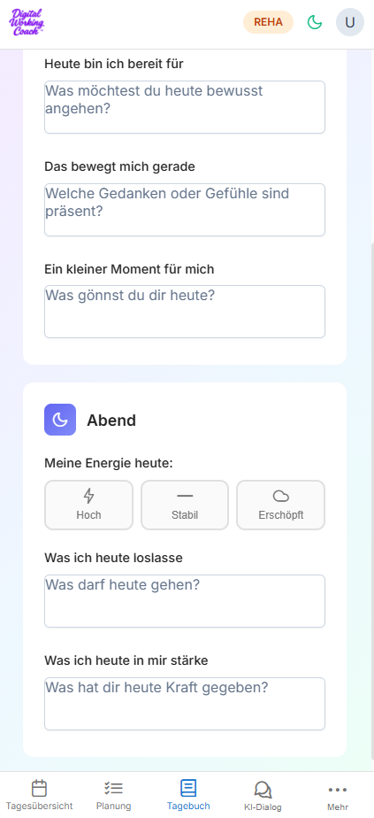 Tagesabschluss und Auswertung im Digital Working Coach